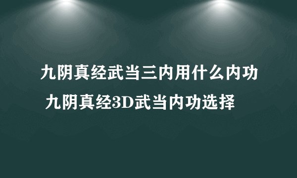 九阴真经武当三内用什么内功 九阴真经3D武当内功选择