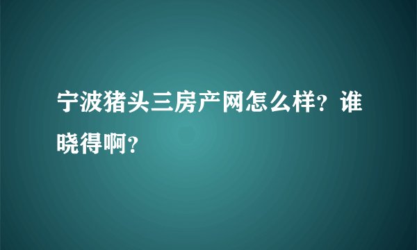 宁波猪头三房产网怎么样？谁晓得啊？
