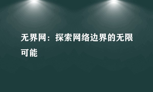 无界网：探索网络边界的无限可能