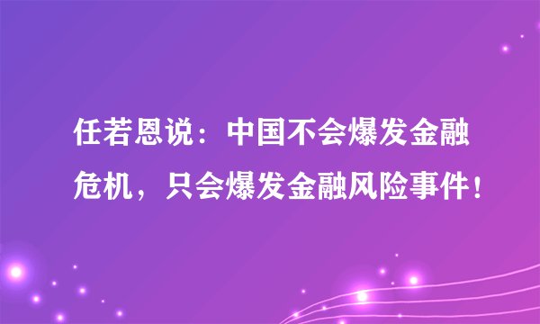 任若恩说：中国不会爆发金融危机，只会爆发金融风险事件！