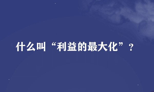 什么叫“利益的最大化”？