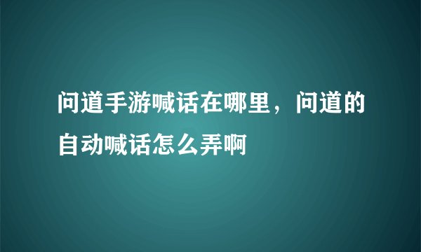 问道手游喊话在哪里，问道的自动喊话怎么弄啊