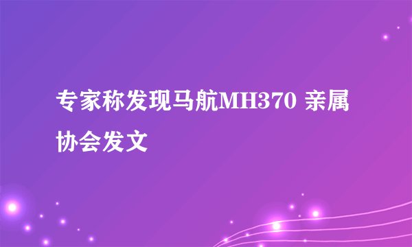 专家称发现马航MH370 亲属协会发文