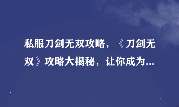 私服刀剑无双攻略，《刀剑无双》攻略大揭秘，让你成为顶尖高手！