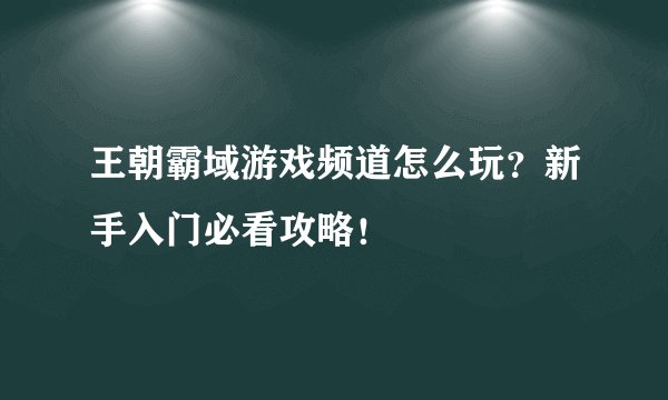 王朝霸域游戏频道怎么玩？新手入门必看攻略！
