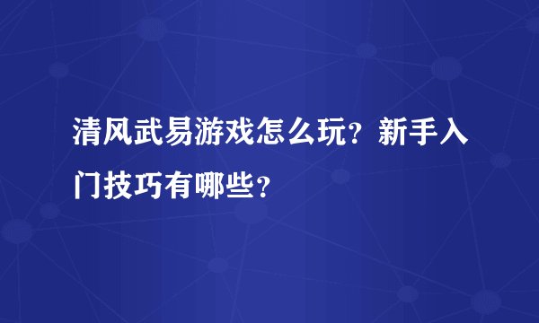 清风武易游戏怎么玩？新手入门技巧有哪些？
