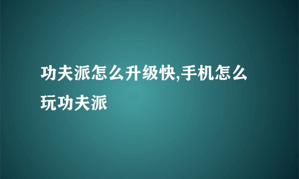 功夫派怎么升级快,手机怎么玩功夫派