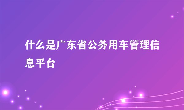 什么是广东省公务用车管理信息平台