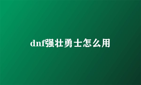 dnf强壮勇士怎么用
