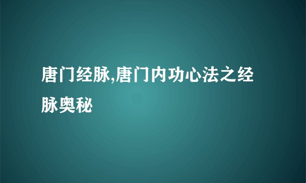 唐门经脉,唐门内功心法之经脉奥秘