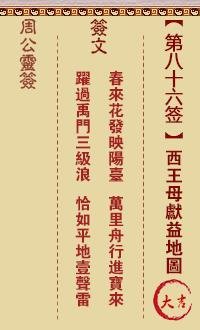 周公灵签 第86签：西王母献益地图