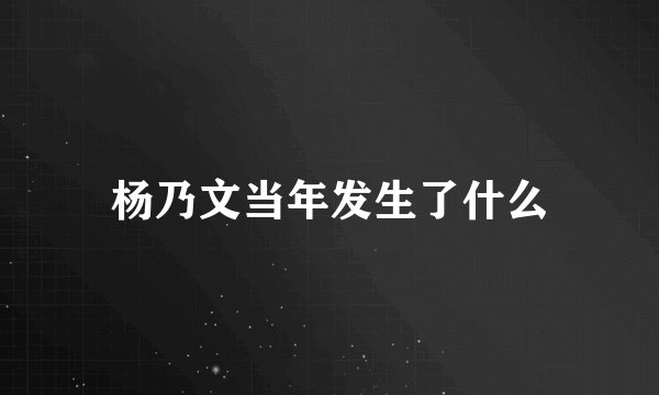 杨乃文当年发生了什么