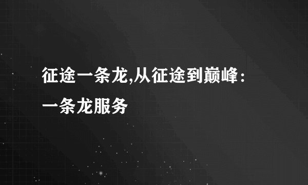 征途一条龙,从征途到巅峰：一条龙服务
