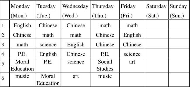 课程表英语怎么写，怎么读？