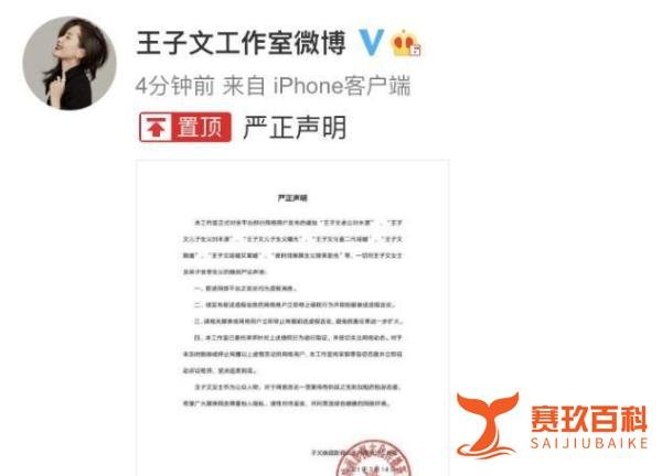 王子文工作室辟谣孩子生父猜测 ：均为虚假消息