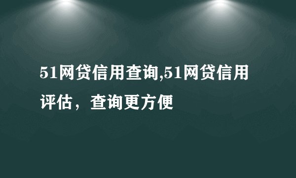 51网贷信用查询,51网贷信用评估，查询更方便