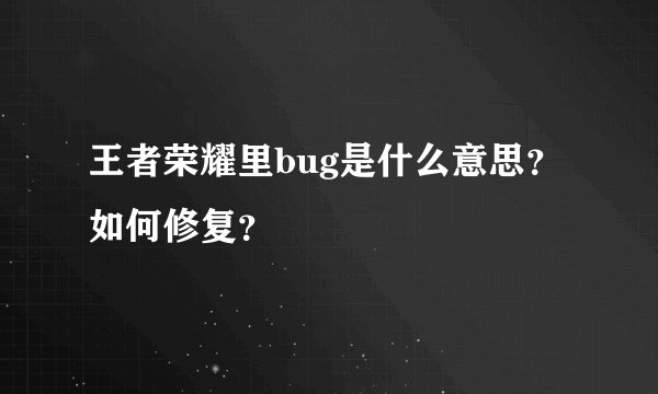 王者荣耀里bug是什么意思？如何修复？