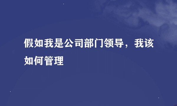 假如我是公司部门领导，我该如何管理