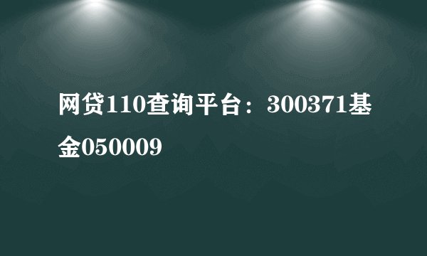 网贷110查询平台：300371基金050009