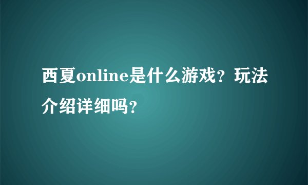 西夏online是什么游戏？玩法介绍详细吗？