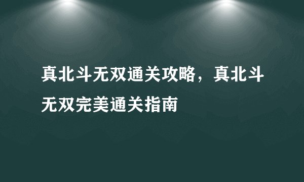 真北斗无双通关攻略，真北斗无双完美通关指南