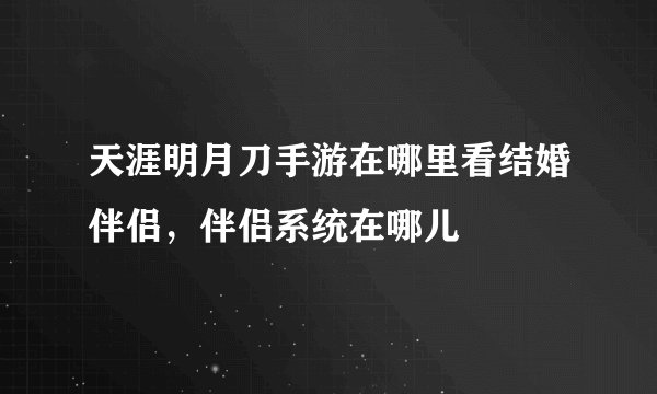 天涯明月刀手游在哪里看结婚伴侣，伴侣系统在哪儿
