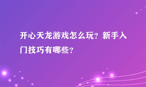 开心天龙游戏怎么玩？新手入门技巧有哪些？