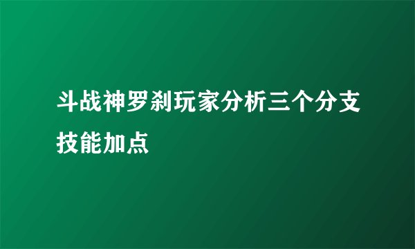 斗战神罗刹玩家分析三个分支技能加点