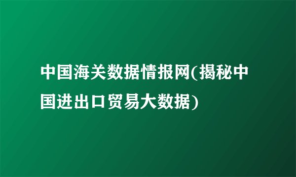 中国海关数据情报网(揭秘中国进出口贸易大数据)