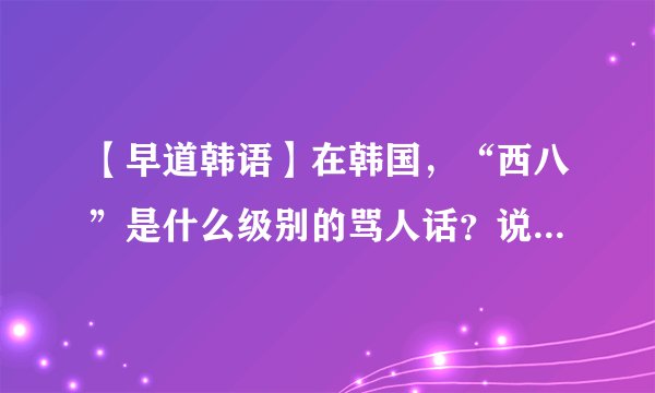 【早道韩语】在韩国，“西八”是什么级别的骂人话？说完你真的可能没朋友！