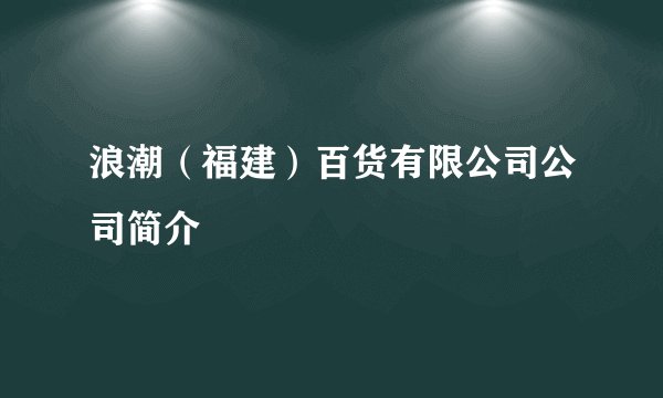浪潮（福建）百货有限公司公司简介