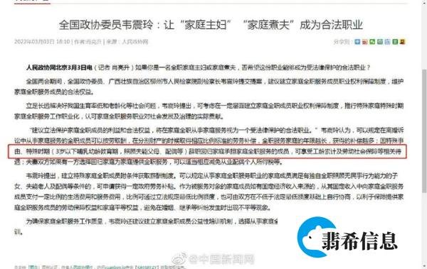 全国政协委员建议让全职太太、先生成合法职业，可行性如何？