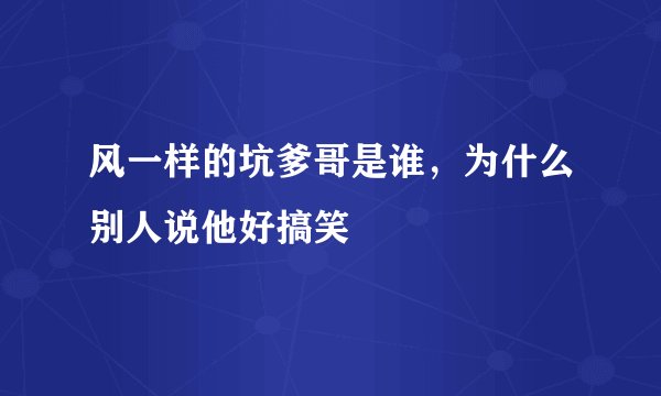 风一样的坑爹哥是谁，为什么别人说他好搞笑