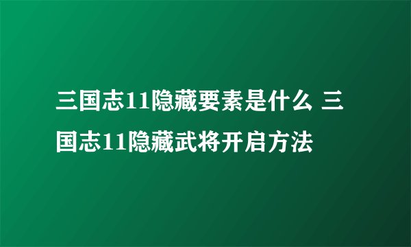 三国志11隐藏要素是什么 三国志11隐藏武将开启方法