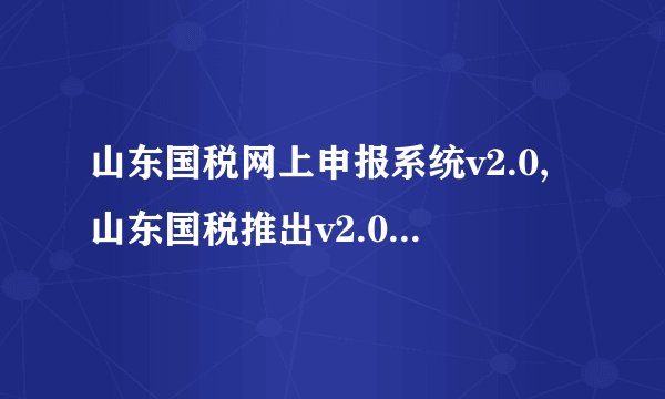 山东国税网上申报系统v2.0,山东国税推出v2.0网上申报系统