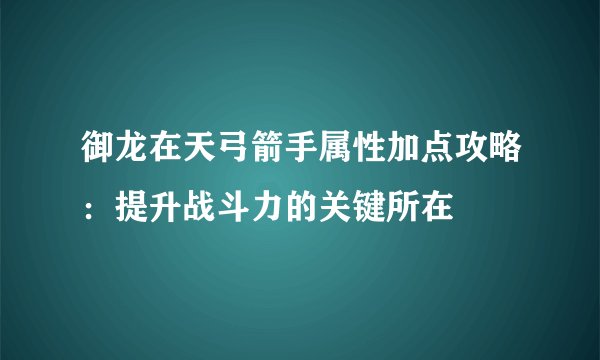 御龙在天弓箭手属性加点攻略：提升战斗力的关键所在