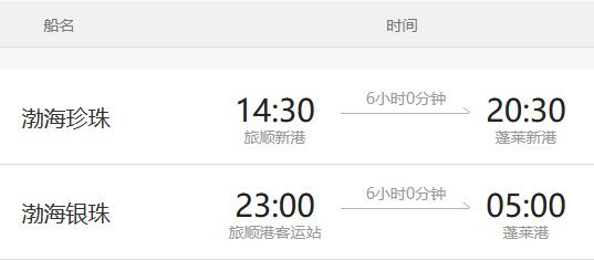 蓬莱到大连船票时刻表