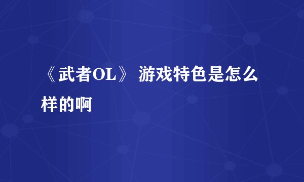 《武者OL》 游戏特色是怎么样的啊