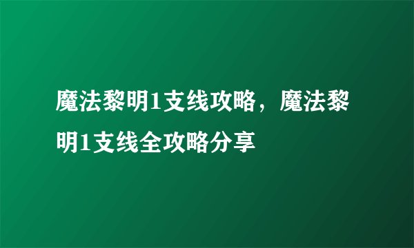 魔法黎明1支线攻略，魔法黎明1支线全攻略分享