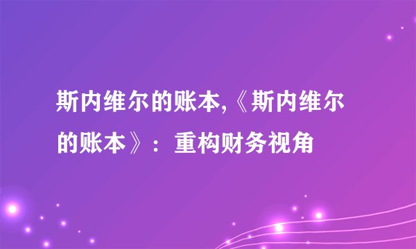 斯内维尔的账本,《斯内维尔的账本》：重构财务视角