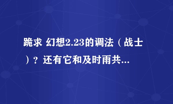 跪求 幻想2.23的调法（战士）？还有它和及时雨共用的调法