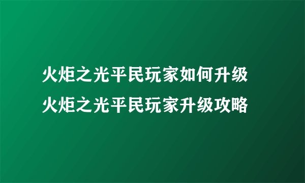 火炬之光平民玩家如何升级 火炬之光平民玩家升级攻略