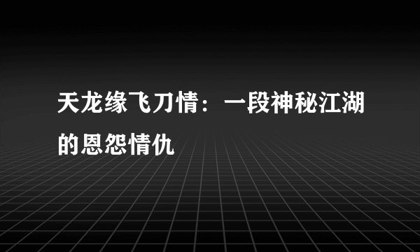 天龙缘飞刀情：一段神秘江湖的恩怨情仇