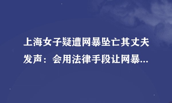 上海女子疑遭网暴坠亡其丈夫发声：会用法律手段让网暴者得到惩罚
