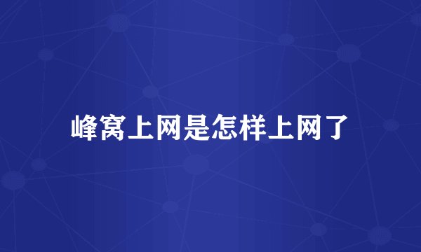 峰窝上网是怎样上网了