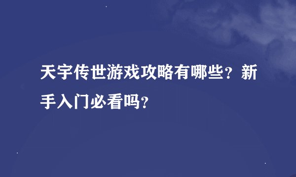天宇传世游戏攻略有哪些？新手入门必看吗？