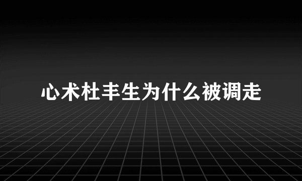心术杜丰生为什么被调走