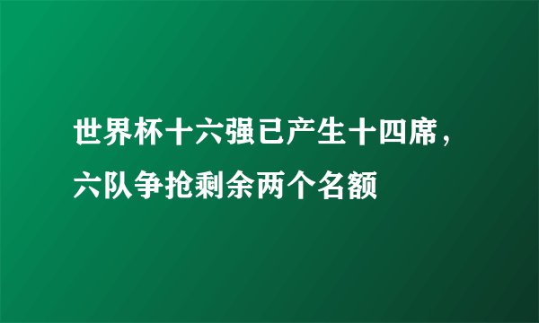 世界杯十六强已产生十四席，六队争抢剩余两个名额