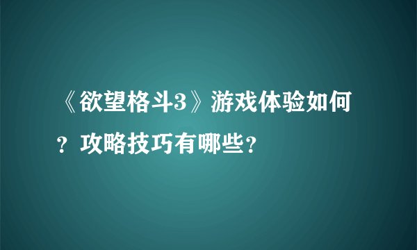《欲望格斗3》游戏体验如何？攻略技巧有哪些？