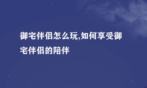 御宅伴侣怎么玩,如何享受御宅伴侣的陪伴
